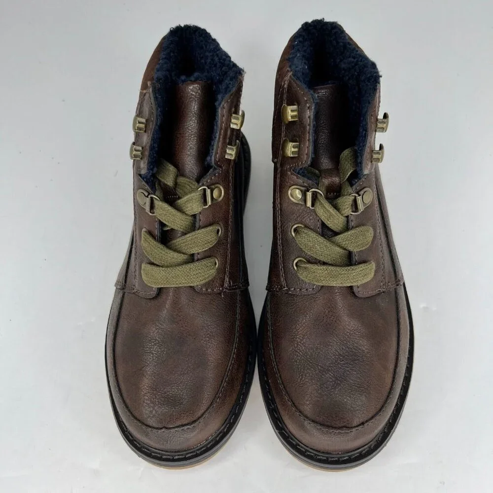 Cat & Jack Girls 17730 Brown Faux Fur Lining Lace Up Bootie Size 3 Ankle Boots